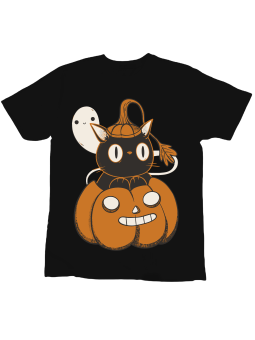 Koszulka Koszulka Dziecięca Kotek Dynia i Duszek Czarna - Śmieszne T-Shirty z Nadrukami ?