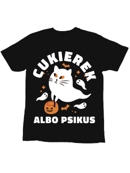 Koszulka Koszulka Dziecięca Kot Cukierek Albo Psikus Czarna - Śmieszne T-Shirty z Nadrukami ?