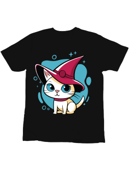 Koszulka Koszulka Dziecięca Kotek w Kapeluszu Czarna - Śmieszne T-Shirty z Nadrukami ?