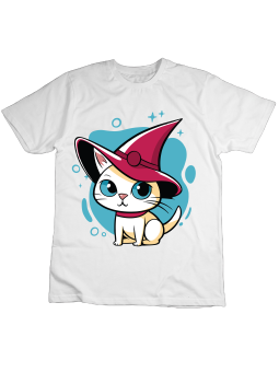 Koszulka Koszulka Dziecięca Kotek w Kapeluszu Biała - Śmieszne T-Shirty z Nadrukami ?