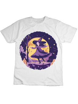 Koszulka Koszulka Dziecięca Czarownica na tle Księżyca Biała - Śmieszne T-Shirty z Nadrukami ?