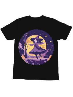 Koszulka Koszulka Dziecięca Czarownica na tle Księżyca Czarna - Śmieszne T-Shirty z Nadrukami ?