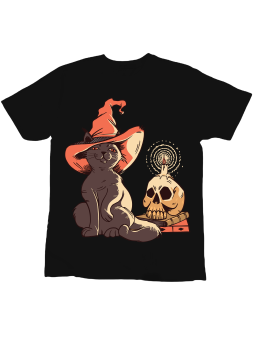 Koszulka Koszulka Dziecięca Kot w Kapeluszu z Czaszką Czarna - Śmieszne T-Shirty z Nadrukami ?