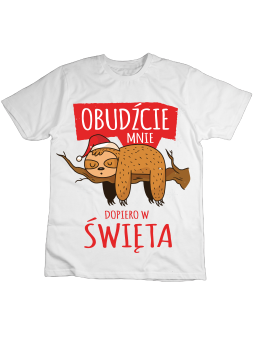 Koszulka Koszulka Dziecięca Obudźcie Mnie w Święta Biała - Śmieszne T-Shirty z Nadrukami ?