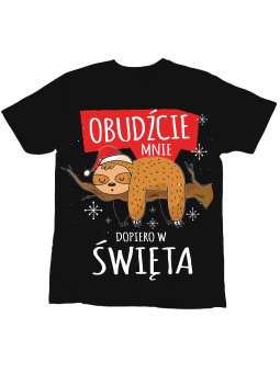 Koszulka Koszulka Dziecięca Obudźcie Mnie w Święta Czarna - Śmieszne T-Shirty z Nadrukami ?