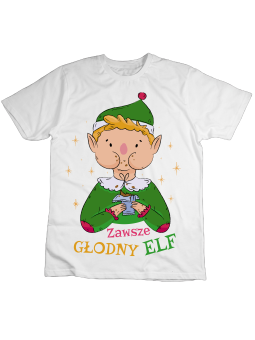 Koszulka Koszulka Dziecięca Zawsze Głodny Elf Biała - Śmieszne T-Shirty z Nadrukami ?