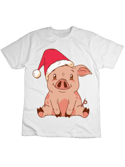 Koszulka Koszulka Dziecięca Świąteczna Świnka Biała - Śmieszne T-Shirty z Nadrukami ?