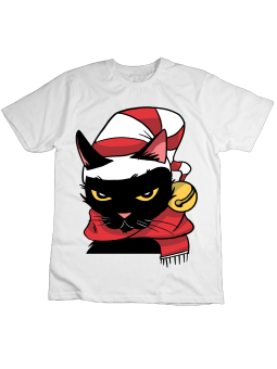 Koszulka Koszulka Dziecięca Świąteczny Kot Biała - Śmieszne T-Shirty z Nadrukami ?