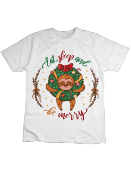 Koszulka Koszulka Dziecięca Eat Sleep Merry Biała - Śmieszne T-Shirty z Nadrukami ?