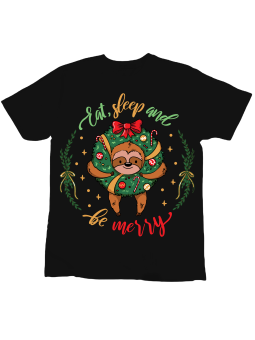 Koszulka Koszulka Dziecięca Eat Sleep Merry Czarna - Śmieszne T-Shirty z Nadrukami ?