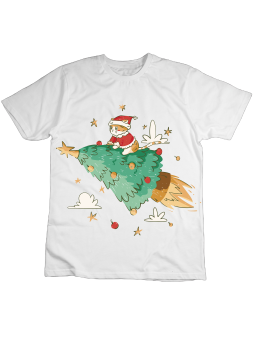 Koszulka Koszulka Dziecięca Kot Na Lecącej Choince Biała - Śmieszne T-Shirty z Nadrukami ?