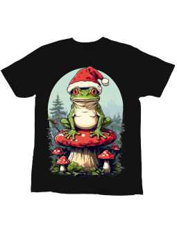 Koszulka Koszulka Dziecięca Żaba w Czapce Mikołaja Czarna - Śmieszne T-Shirty z Nadrukami ?