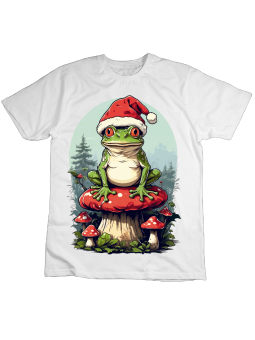 Koszulka Koszulka Dziecięca Żaba w Czapce Mikołaja Biała - Śmieszne T-Shirty z Nadrukami ?