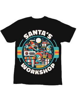 Koszulka Koszulka Dziecięca Santas Workshop Czarna - Śmieszne T-Shirty z Nadrukami ?