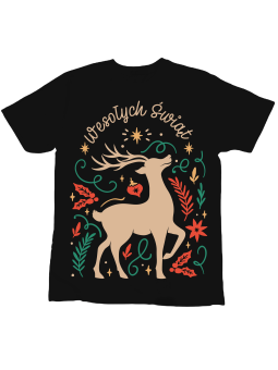 Koszulka Koszulka Dziecięca Jelonek Wesołych Świąt Czarna - Śmieszne T-Shirty z Nadrukami ?