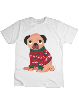 Koszulka Koszulka Dziecięca Pies w Świątecznym Swetrze Biała - Śmieszne T-Shirty z Nadrukami ?
