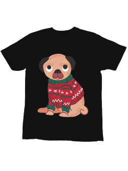 Koszulka Koszulka Dziecięca Pies w Świątecznym Swetrze Czarna - Śmieszne T-Shirty z Nadrukami ?