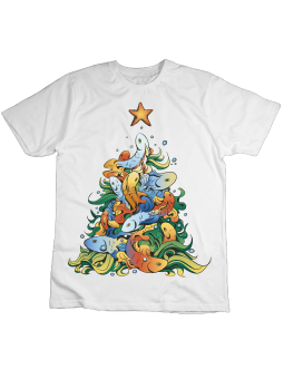 Koszulka Koszulka Dziecięca Choinka z Rybami Biała - Śmieszne T-Shirty z Nadrukami ?