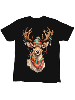 Koszulka Koszulka Dziecięca Renifer w Ozdobach Czarna - Śmieszne T-Shirty z Nadrukami ?