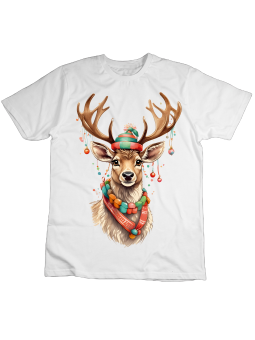 Koszulka Koszulka Dziecięca Renifer w Ozdobach Biała - Śmieszne T-Shirty z Nadrukami ?