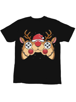 Koszulka Koszulka Dziecięca Renifer Gamepad Czarna - Śmieszne T-Shirty z Nadrukami ?