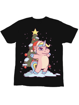 Koszulka Koszulka Dziecięca Jednorożec w Płatkach Śniegu Czarna - Śmieszne T-Shirty z Nadrukami ?