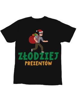 Koszulka Koszulka Dziecięca Złodziej Prezentów Czarna - Śmieszne T-Shirty z Nadrukami ?