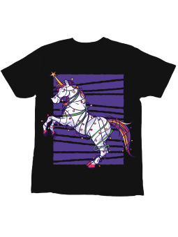 Koszulka Koszulka Dziecięca Jednorożec w Lampkach Czarna - Śmieszne T-Shirty z Nadrukami ?