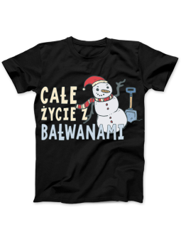 Koszulka Koszulka Damska Całe Życie z Bałwanami Czarna - Śmieszne T-Shirty z Nadrukami ?