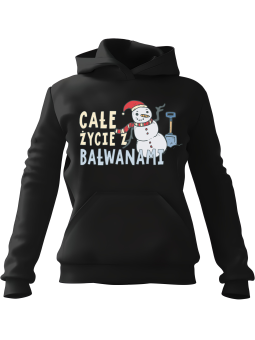 Bluza Damska z kapturem Całe Życie z Bałwanami Czarna - Modna Odzież z Nadrukami ?