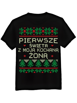 Koszulka Koszulka Męska Pierwsze Święta z Żoną Czarna - Śmieszne T-Shirty z Nadrukami ?
