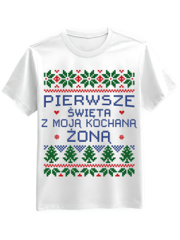 Koszulka Koszulka Męska Pierwsze Święta z Żoną Biała - Śmieszne T-Shirty z Nadrukami ?