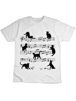 Koszulka Koszulka Dziecięca Koty Na Pięciolinii Biała - Śmieszne T-Shirty z Nadrukami ?