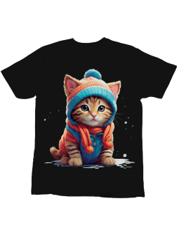 Koszulka Koszulka Dziecięca Kot w Ubraniach Czarna - Śmieszne T-Shirty z Nadrukami ?