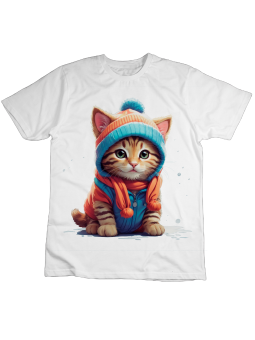 Koszulka Koszulka Dziecięca Kot w Ubraniach Biała - Śmieszne T-Shirty z Nadrukami ?