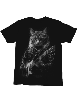 Koszulka Koszulka Dziecięca Kot z Gitarą Elektryczną Czarna - Śmieszne T-Shirty z Nadrukami ?