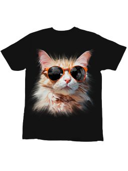 Koszulka Koszulka Dziecięca Kot w Okularach Czarna - Śmieszne T-Shirty z Nadrukami ?