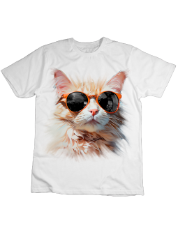 Koszulka Koszulka Dziecięca Kot w Okularach Biała - Śmieszne T-Shirty z Nadrukami ?