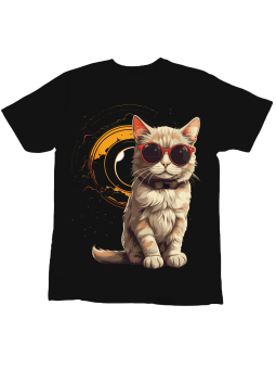 Koszulka Koszulka Dziecięca Kot Zaćmienie Słońca Czarna - Śmieszne T-Shirty z Nadrukami ?