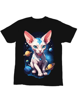 Koszulka Koszulka Dziecięca Kot Sphynx w Kosmosie Czarna - Śmieszne T-Shirty z Nadrukami ?
