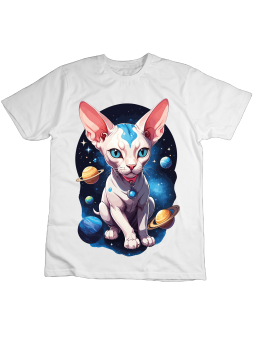 Koszulka Koszulka Dziecięca Kot Sphynx w Kosmosie Biała - Śmieszne T-Shirty z Nadrukami ?