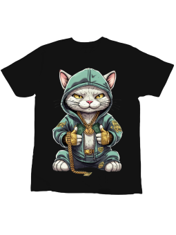 Koszulka Koszulka Dziecięca Kot Raper Czarna - Śmieszne T-Shirty z Nadrukami ?