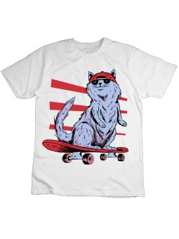 Koszulka Koszulka Dziecięca Kot Skater Biała - Śmieszne T-Shirty z Nadrukami ?