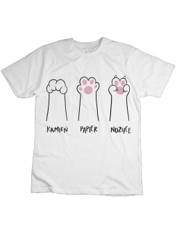 Koszulka Koszulka Dziecięca Kot Kamień Papier Nożyce Biała - Śmieszne T-Shirty z Nadrukami ?