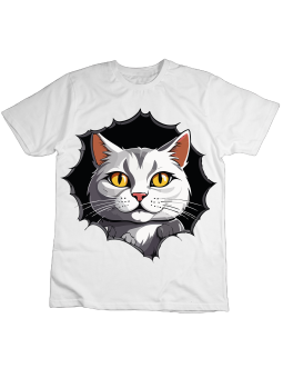 Koszulka Koszulka Dziecięca Biały Kot w Dziurze Biała - Śmieszne T-Shirty z Nadrukami ?