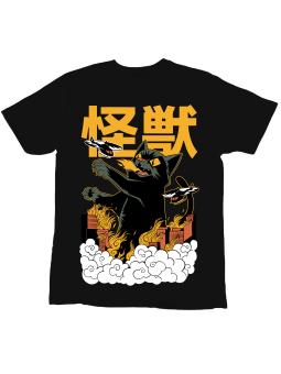 Koszulka Koszulka Dziecięca Anime Kot Kaiju Czarna - Śmieszne T-Shirty z Nadrukami ?