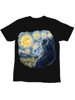 Koszulka Koszulka Dziecięca Van Gogh Kot Czarna - Śmieszne T-Shirty z Nadrukami ?