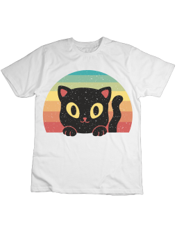 Koszulka Koszulka Dziecięca Słodki Kot Na Tęczy Biała - Śmieszne T-Shirty z Nadrukami ?