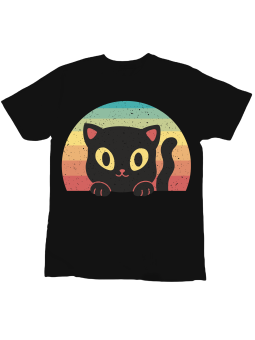 Koszulka Koszulka Dziecięca Słodki Kot Na Tęczy Czarna - Śmieszne T-Shirty z Nadrukami ?