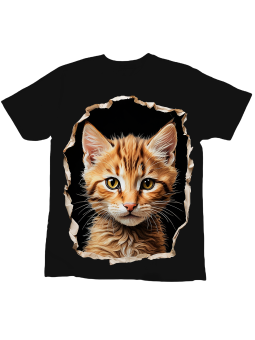 Koszulka Koszulka Dziecięca Rudy Kot w Dziurze Czarna - Śmieszne T-Shirty z Nadrukami ?